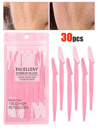 30pcs. Eyebrow Trimmer Set, Eyebrow Trimmer, Long Handled Eyebrow Trimmer, Beauty Tool, Used For Eyebrow Trimming, Razor, Precision Exfoliating Tool Eyebrow Trimmer, Facial Razor Blade, Eyebrow Trimmer Blade And Razor With Protective Cover, Used For Removing Facial And Body Hair, Suitable For Travel, Suitable For Both Men And Women. 1/3/6/12/24pcs.