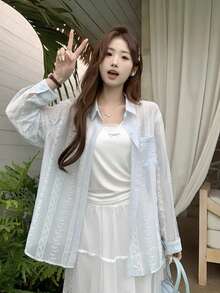 American Retro Unique Design Women Loose Casual Long Sleeve Sun Protection Shirt Jacket