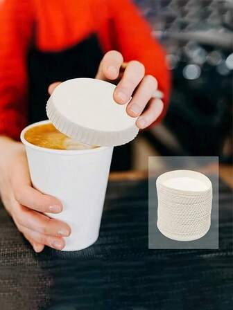 50/100/150/200 个高品质纸杯盖 - 可堆叠一次性白色旅行杯盖，无涂层材料，适用于咖啡和茶饮料 - 家庭、办公室、咖啡店、饮料保护、用户友好设计、自然纹理