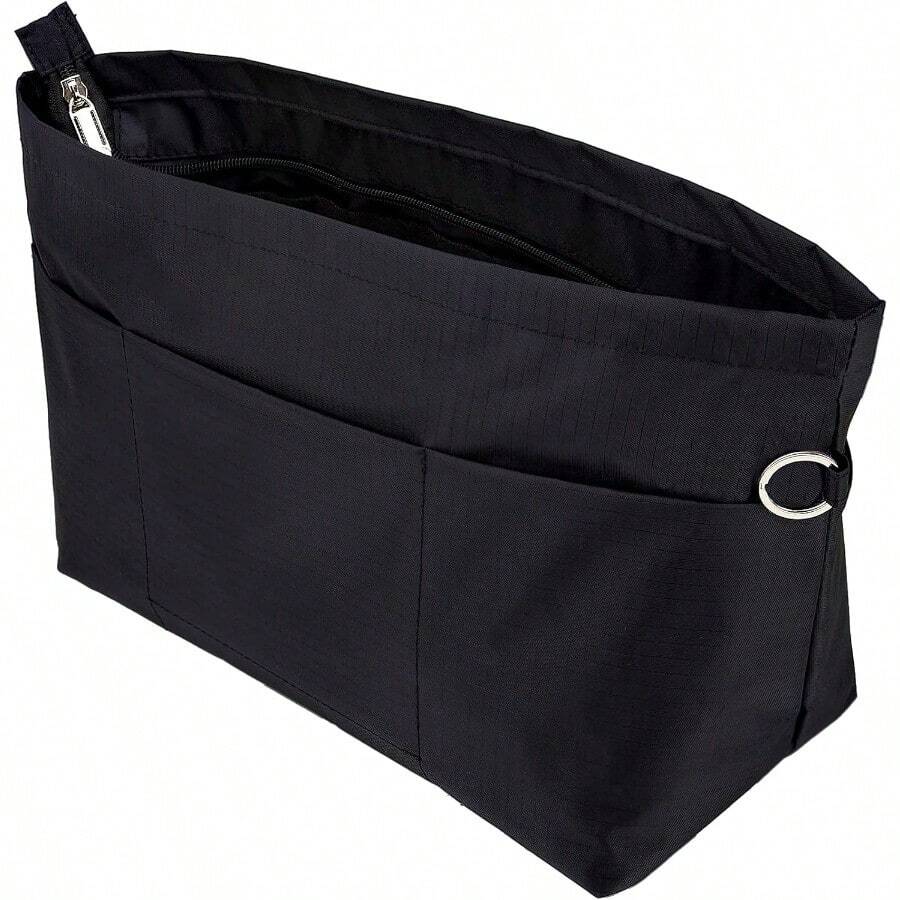 Handbag Tote Purse Organizer Insert Bag Liner Shaper Pocketbook Divider Zipper 11 Pockets Medium Black - Black - View 1
