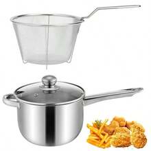 20cm Non-Stick Stainless Steel Chip Pan Fryer With Lid & Basket - Deep Frying. - Silver - View 5