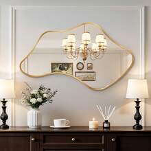 Irregular Beveled Edge Wall Mirror, Wavy Decorative Mirror With Modern Shaped, Gold Large Asymmetrical Mirrors For Bathroom, Entryways, Living Room, Vanity - 金色 - 查看 9
