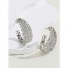 1pair Heavy Industry Drawbench Textured Light Luxury Metal C-Shaped Earrings - 復古銀色 - 查看 3