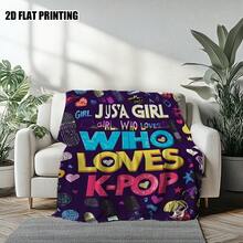 1pc Ultra-Soft K-Inspired Flannel Throw Blanket - Twin Size K-Drama Girl Group & Artist Design With Music Notes & Korean Phrases - All-Season Couch, Bed, Camping Blanket Fans - K-Lovers, Bed Cover, Pattern, Plush Fabric, Cozy Material, Home Decorators - Multicolor - View 3