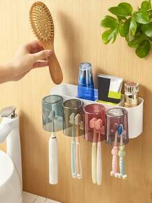 4 合 1 牙刷架套装，带自粘式壁挂式牙刷收纳盒，易于安装，节省空间的浴室配件，家居浴室装饰，秋季装饰，返校季