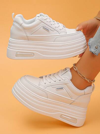 女士休闲运动鞋，新款时尚厚底厚底白黑鞋