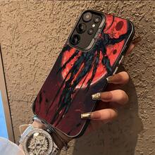 Diseño de Carácter Negro con Fondo Rojo Adecuado para  Galaxy S25ULTRA, S24PLUS, S23FE, S21PRO, S22, S20+, A03S, A05S, A14, A31, A53, A34, A10, A04E, M04, A33, A35, A55, A72, A71, A70, A22, A16, A06, A20S, A54 Funda Especial para Teléfono , Anti-suciedad, a la Moda, Moderna, Colorida Plata IMD - Mezcla de colores - Ver 2