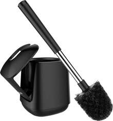 Toilet Brush And Holder 2 Pack, Self Closing Lid Toilet Bowl Brushes Holder And Extra Long Handle Ventilated Toilet Brush Set For Bathroom Cleaning, Nylon Bristles, White & Grey - màu đen - Xem 8