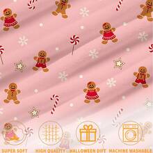 1 pieza Manta de franela con diseño de hombre de jengibre rosa navideño, bastón de caramelo, copos de nieve y lunares, 280 g/m², manta de tiro, manta para cama, tapiz, alfombra, resistente al desgaste, no suelta pelo, no se descascarilla, no se descolora, adecuada para decoración del hogar, las cuatro estaciones, decoraciones de invierno, decoración de dormitorio, artículos de decoración de habitación, decoración de sala de estar, manta de picnic, regalos para mejores amigos, cama.