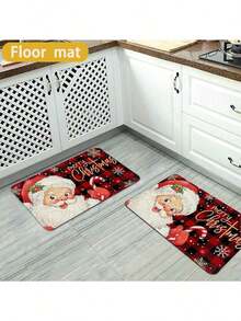 1/2/3pcs Christmas Plaid Santa Claus Kitchen Mat Set, Non-Slip Christmas And Winter Kitchen Rug, Comfortable Carpet For Hallway Entrance, Door And Bathroom, Perfect Choice For Holiday Party Decoration Bathroom Kitchen Decor - Multicolor - View 7