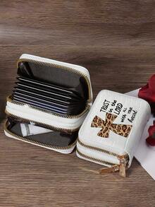 New Double Zipper Wallet Card Holder, Fashionable Wallet Clutch, Printed With Leopard Print Cross Pattern, Believing In God,Waterproof Pu Zipper Short Wallet Handbag, Double Zipper Multi-Function, Exquisite Design, Large Capacity, Compact Size, Suitable For Driver'S License, Business Cards And Other Documents - Multicolor - View 4