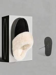 (Lightweight, Footless) 1 Pair Brown Round Toe Slip-On Fluffy Faux Fur Slippers For Women, Plush Lining, Faux Fur Patchwork Fashion Design, Thick Sole Adds 3cm Height, Unisex Lightweight Comfortable Slippers For Indoor, Home, Bedroom, Office, Casual Wear, Classic Men's Slippers, Warm Gift For Friends And Lovers (Size Runs Small By 2 Sizes)