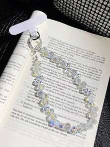 Vòng tay dây chuyền đính hạt pha lê trắng sang trọng kèm giá đỡ điện thoại - Phụ kiện thời trang phù hợp với mọi dòng điện thoại thông minh, tương thích với Android và hầu hết các dòng điện thoại thông minh khác, quà tặng cho mẹ, gia đình, bạn bè, trẻ em, sinh nhật, ngày lễ. - trắng - Xem 3