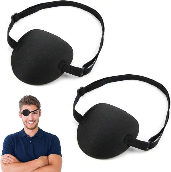 Paquete de 2 Parches para Ojos Perezosos Ajustables, Unisex, Para Tratamiento de Ambliopía y Protección, Color Negro, Uso en Ojo Izquierdo o Derecho, para Niños y Adultos