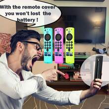 2 Pcs Silicone Cover Compatible With Fire Stick Remote, Protective Case Compatible With Alexa Fire TV Remote 4K Replacement , Compatible With Firestick Remote Skin Sleeve, AntiSlip, Glow Green In The Dark Insulation,Galentines,Puppy,Carnival,Party Decorations,Kitchen Decor,Household Items - Luminous Green + Luminous Purple - View 4