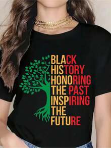 Month T-Shirt For Women - Honoring The Past, Inspiring The Future - Rasta Tree Design - Celebrate African American Heritage - Cultural Awareness And Pride - Perfect For  Month, Events, And Everyday Wear - 黑色 - 查看 1