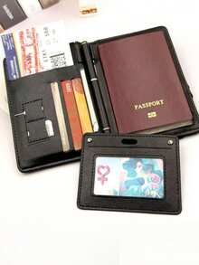 1 pieza Portapassaporte y estuche para tarjetas multifuncional, Funda de pasaporte de piel sintética, Adecuado para viajes, escuela, vacaciones, viajes de negocios, unisex, esencial para mujeres viajeras