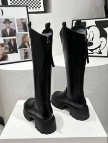 2025 秋冬新款黑色过膝长靴，厚底粗跟高跟靴，修身及膝马靴，适合娇小身材 - 黑色 - 查看 4