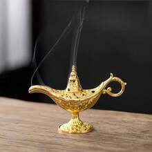Vintage Magic Genie Lamp Costume Accessory Gift For Women Classic Arabian Props Pot Decor (Gold) Light Luxury Gold Pattern Search Banner Magic Lamp, Palace Dinner Decoration Ornament Magic Lamp, Magic Lamp Handicraft Ornament