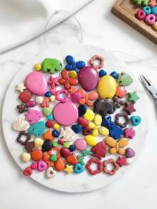 Figuras de pasta turquesa multicolor para bisutería cuentas artesanales manualidades joyería creativa diseño personalizado abalorios accesorios collar pulsera arte DIY material resistente - 250 gramos - Ver 1