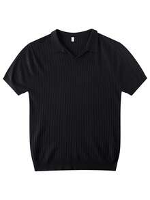 Men's Casual Solid Color Short Sleeve Knitted Sweater, Summer