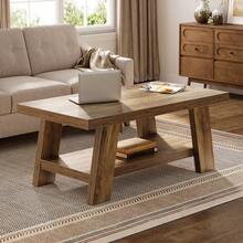 Tribesigns Farmhouse Coffee Table, Rustic Coffee Tables For Living Room, 120 Cm Rectangular Wood Living Room Tables, 2-Tier Center Table With Storage For Apartment, Bedroom, Office (Rustic Brown) - 棕色 - 查看 6