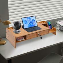 Computer Monitor Stand,  48*20*10.5cm Computer Rack With Lockable Drawer, Monitor Stand - 木頭 - 查看 4