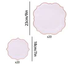 10/20/40/50 chiếc, Đĩa giấy dùng một lần đựng salad tráng bạc trắng, Đĩa ăn tối viền sò điệp 7 inch và 9 inch, Trang trí tiệc cưới sự kiện phục vụ ăn uống viền sò điệp kim loại - trắng - Xem 7