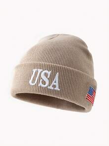 1 件男士时尚刺绣美国国旗针织帽，冬季保暖日常秋季服装 - 彩色 - 查看 10