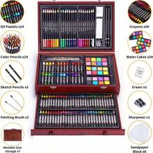 木盒绘画套装 - 140 件豪华艺术套装 - 蜡笔、丙烯颜料、彩色铅笔套装，木盒装，成人、艺术家和青少年专业艺术套装，绘画用品，礼物，返校，学校用品 - 彩色 - 查看 2