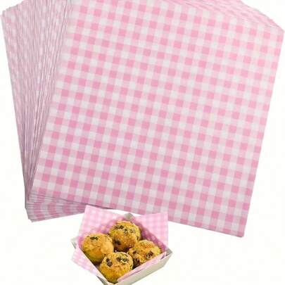 100/50 Pcs Checkered Wax Paper - Paper Sheets, Suitable For Sandwiches, Burgers, Pastries - Uncoated