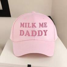 1pc "MILK ME DADDY" Adjustable Baseball Cap - Breathable Textile, Black With Pink Letters, Perfect For Hiking, Cycling, And Outdoor Parties, Holiday Gift Idea, Outdoor Accessories| Optimistic Design| Adjustable Size - trắng - Xem 9