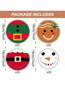 10 件/20 件/40 件/50 件/80 件，圣诞纸盘 7 英寸圣诞老人餐盘，圣诞雪人姜饼人派对纸盘晚餐甜点圣诞节新年生日派对用品 - 彩色 - 查看 7