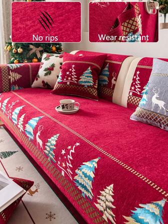 1 件四季圣诞沙发套，现代简约防尘防滑沙发垫套，可洗柔软温暖沙发保护套，适用于卧室、办公室、客厅、L 形和 1/2/3/4 座沙发