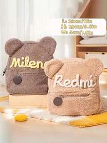 Customized Plush Bear Backpack For Kids, Customizable Name Soft Polyester Material, Adjustable Shoulder Straps Bookbag - Multicolor - View 6