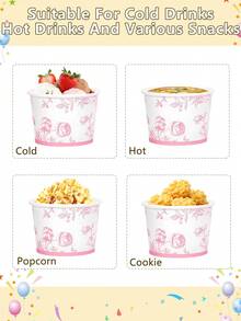 10pcs/20pcs/50pcs White And Pink Floral Treat Snack Cups Pink Flowers Ice Cream CupsChinoiserie Dessert Bowls For Sundae Frozen Yogurt Soup Birthday Tea Party Babe Shower Party Supplies - Multicolor - View 6