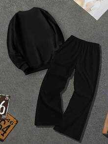 Disney 2pcs/Set Men's Street Style Mickey Mouse Print Hoodie And Flare Pants Outfit, Boyfriend/Husband Gift, Anniversary Gift, Black Hoodie - Black - View 4