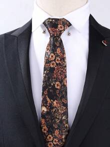 1 pieza Corbata elegante de hombre con estampado floral multicolor, casual, sencilla, de alta gama, adecuada para atuendo de negocios, bodas, fiestas y traje de novio, uso diario