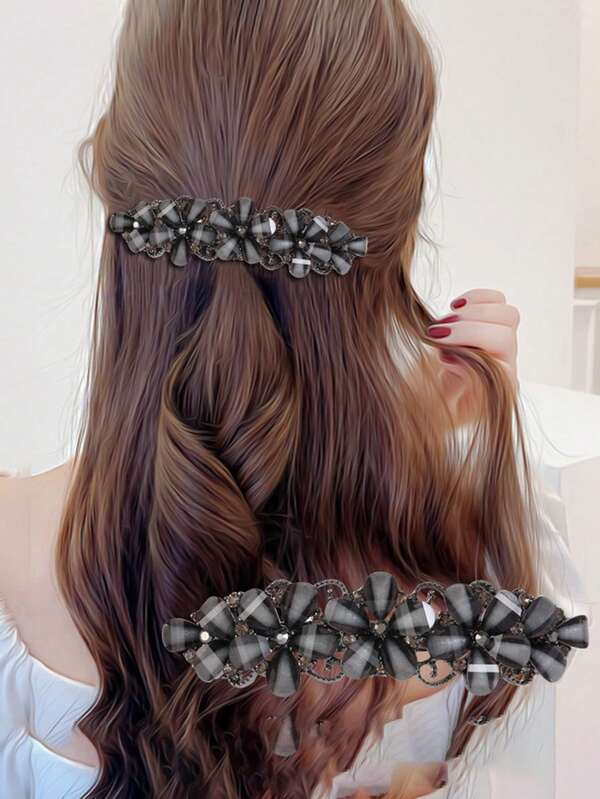 1pc Retro Elegant Floral Crystal Rhinestone Spring Clip Metal Hair Clip, Shiny Ponytail Holder, Palace Style, Claw Clips