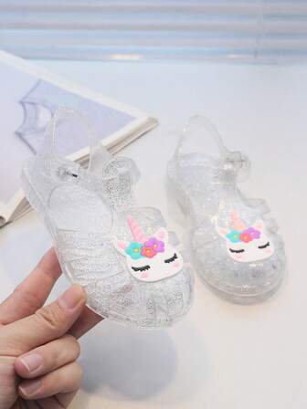 Cartoon Kids Closed Toe Sandals, Girls Breathable Crystal Jelly Shoes, Casual Cute Princess Shoes For Vacation