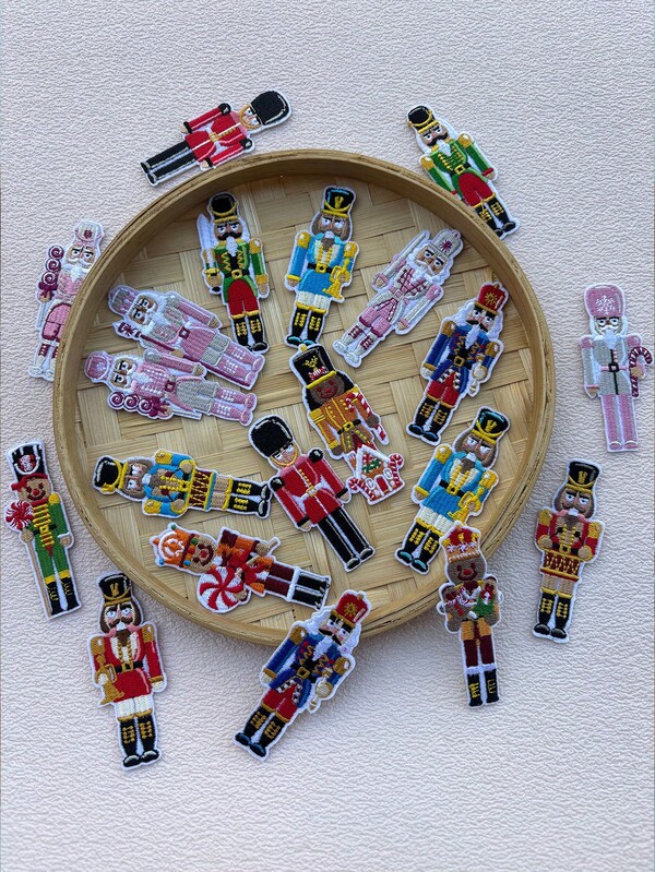 10/15 piezas de parches de tela de Cascanueces navideños, pegatinas decorativas para ropa, bolsos, zapatos, sombreros, decoración del hogar