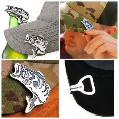 Abrebotellas con clip para sombrero de pescado de lubina, accesorio para gorra, perfecto para pesca, aventuras y regalos
