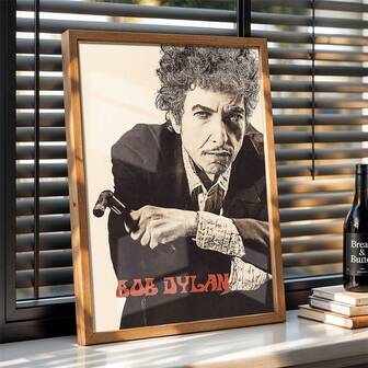 1 件 Bob Dylan 复古音乐墙饰 - 帆布印刷，黑白肖像配红色文字，适合客厅、卧室、厨房、浴室、餐厅装饰、家居礼物、音乐室装饰（无框架）