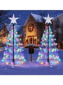 1 件装 LED 太阳能铁艺星星圣诞树灯户外防水庭院花园节日氛围装饰草坪灯 - 太陽能樹燈星星 - 查看 8