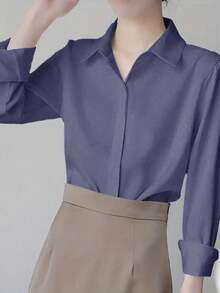 优雅设计感成熟港式女装衬衫 - 淺灰紫 - 查看 3