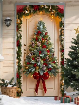 1个圣诞多功能松树节日花环 - 色彩鲜艳的松树花环，适合圣诞节、万圣节和其他节日 - 易于悬挂，断电后即可使用，是派对和庆祝活动的完美之选，尤其适合圣诞节、感恩节和新年。