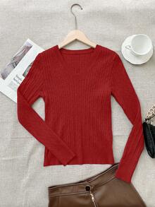 Apperloth A Women's V-Neck Twist Knit Sweater, Long Sleeve Ribbed Slim Fit Basic Pullover, Business Casual Lightweight Tops For Spring & Autumn - Red - View 5