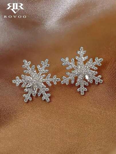 1 Pair Personalized Elegant Luxurious Snowflake Glass Inlaid Christmas Stylish Earrings For Women