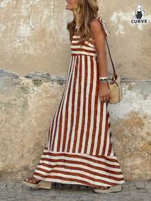 Vestido minimalista con rayas y lazo en la espalda para tallas grandes - Multicolor - Ver 5