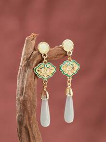 1 par de pendientes con colgante de gota de agua con estilo chino de nube y candado, elegante estilo europeo y americano, adecuado para decoración navideña y fiestas, regalo de Navidad para familiares y amigos